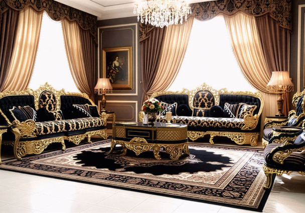 Royal Black & Gold Victorian Sofa Suite  (Aritocratic Look)