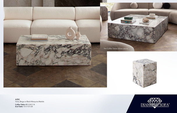Ark Viola Coffee Table, Viola Marquina Marble, 48 in. W x 24 in. D x 14 in. H
