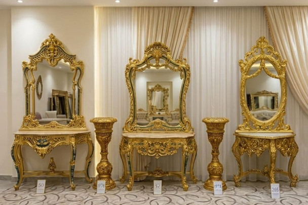 Antique Baroque Vanity Console Mirror Set