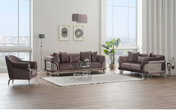 Versace 3-pieces (Sofa & Loveseat & Chair) Livingroom Set Dark Grey