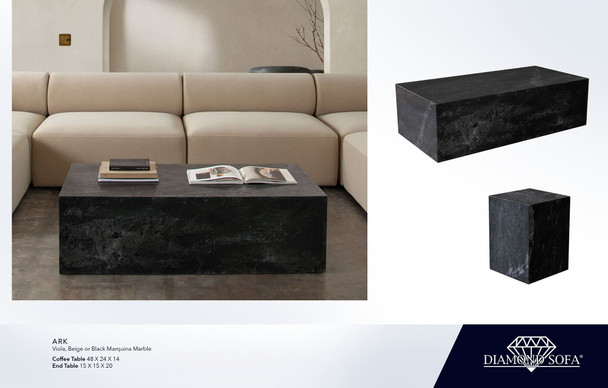 Ark Black Coffee Table, Black Marquina Marble, 48 in. W x 24 in. D x 14 in. H