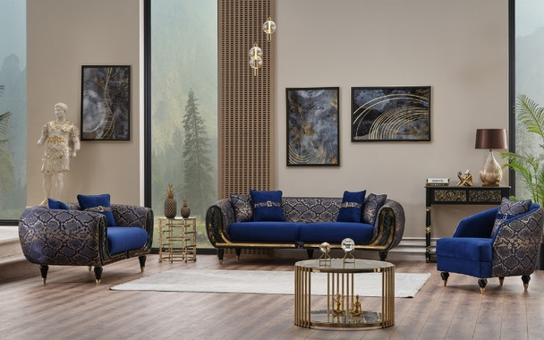 Lima 3-pieces (Sofa & Loveseat & Chair) Livingroom Set Blue