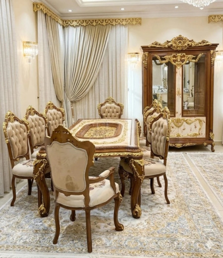The Golden Monarch Walnut & Marble Dining Suite