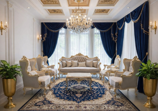 Majestic Burgundy Velvet & Gold Gilded Victorian Sofa Set