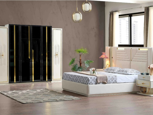 Marsel Bedroom (Queen Frame With Headboard & Dresser With Mirror & Ottoman & 2 Nightstand)