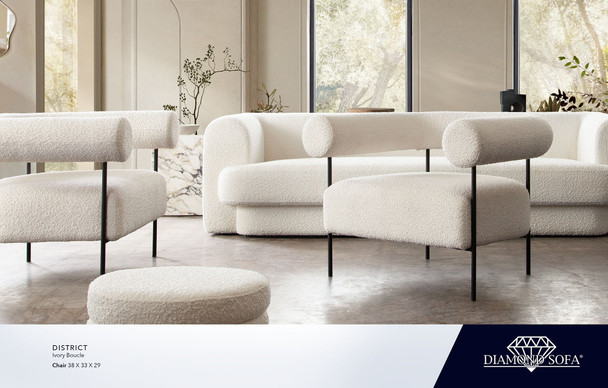 District Chair in Ivory Boucle, 38 x 33 x 29 Inches for Living Room Seating