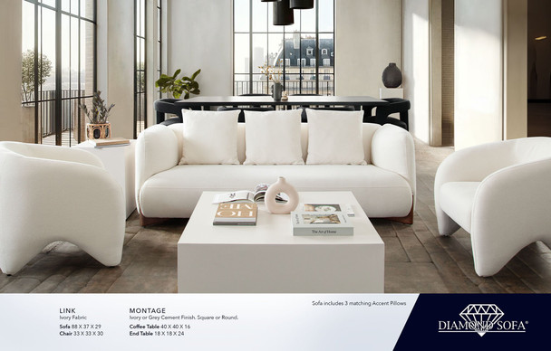 Link Sofa, Ivory Fabric, 88 in. W x 37 in. D x 29 in. H with Accent Pillows