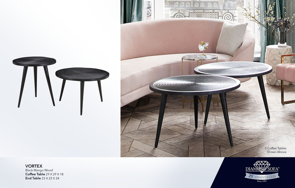 Vortex Table in Black, 29 x 29 x 18 Inches for Living Room Accent Furniture