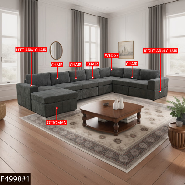 Gray Microfiber Sectional Ottoman with Padded Cushion and Tapered Legs