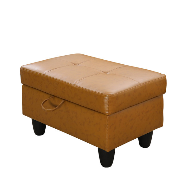 Ginger Faux Leather Lift-Top Storage Ottoman with Tufted Cushion and Compartment