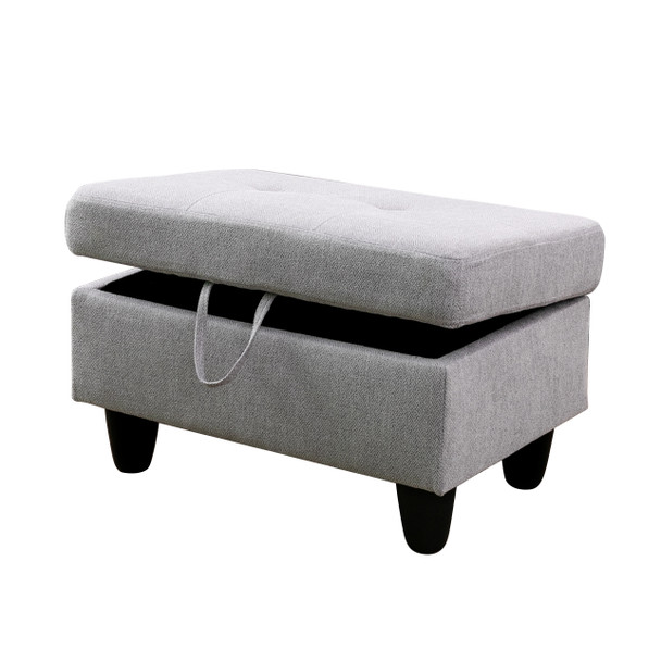 Gray Flannel Lift-Top Storage Ottoman with Tufted Cushion and Tapered Legs