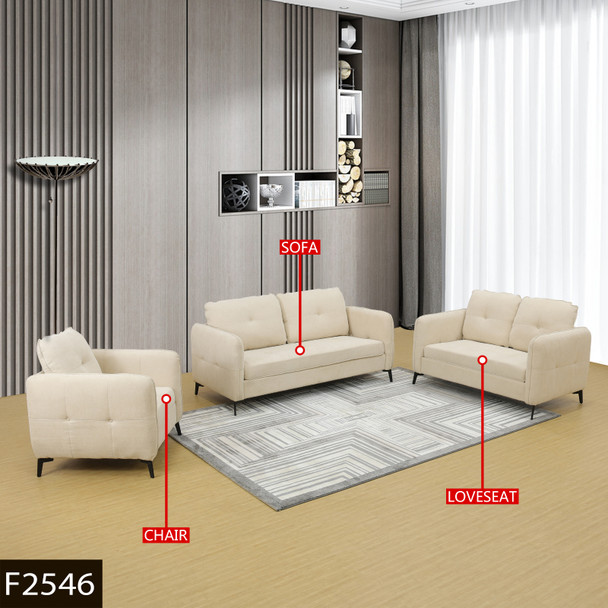 Cream Linen Sectional Loveseat with Supportive Seat Cushioning and Padded Back