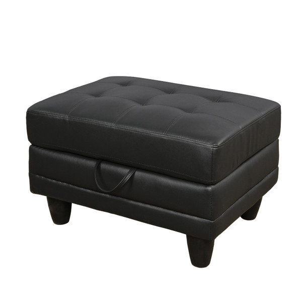 Black Gray Semi-PU Synthetic Leather Lift-Top Storage Ottoman with Tufted