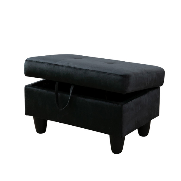 Black Flannel Lift-Top Storage Ottoman with Tufted Cushion and Tapered Legs