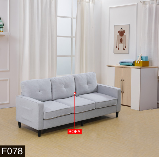 Gray White Linen 3-Seat Sectional Single Sofa with Supportive Seat Cushioning