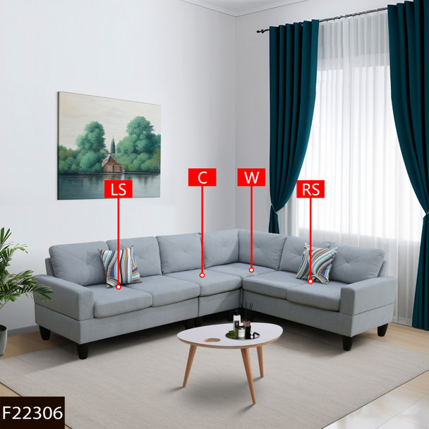 Pallid Gray 4-Piece Massa Flannel Modular Corner Sectional Sofa with Corner