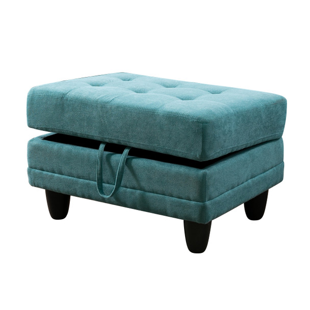 Green Flannel Lift-Top Storage Ottoman with Tufted Cushion and Tapered Legs