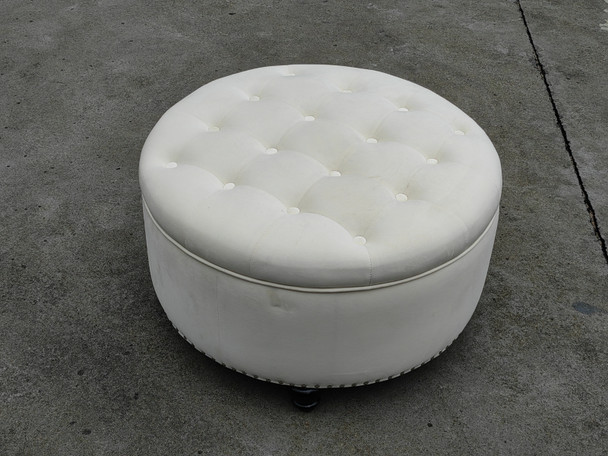 30-Inch Ivory Round Storage Ottoman Coffee Table with Button Tufting and Tufting