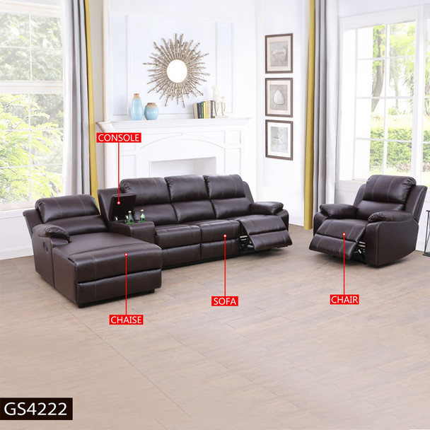 Brown Breathable Leather Sectional Recliner Armchair with Padded Headrest