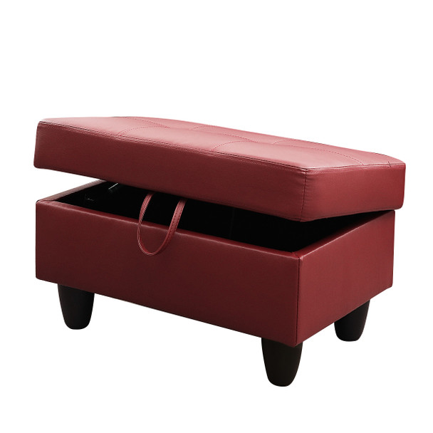Red Faux Leather Lift-Top Storage Ottoman with Tufted Cushion and Rest Your Feet