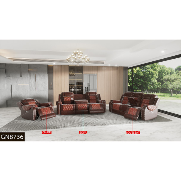 Dark Brown Top-Grain Cowhide Leather Reclining Sectional Loveseat with Laid Back