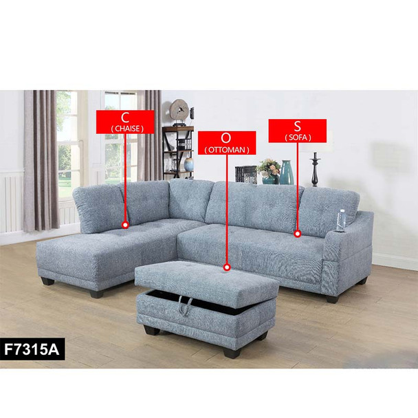 Light Denim Linen-Leather Lift-Top Storage Ottoman with Tufted Cushion