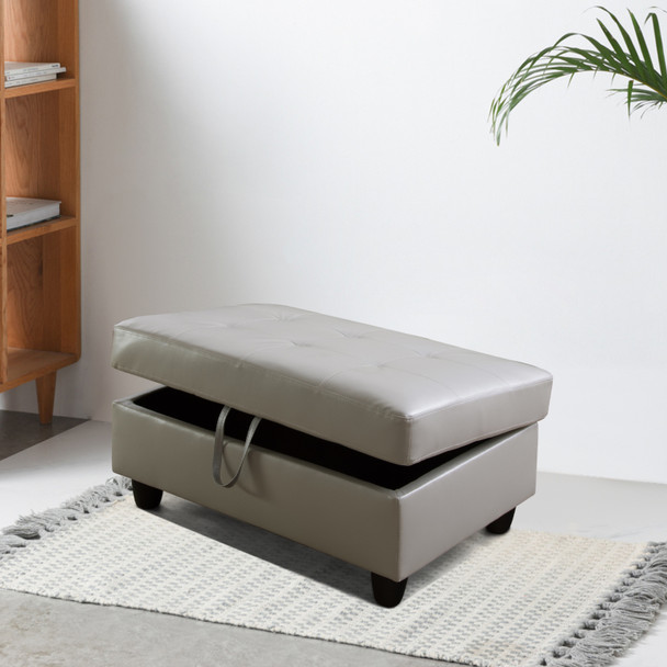 Gray Semi-PU Synthetic Leather Lift-Top Storage Ottoman with Tufted Cushion