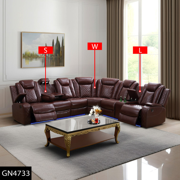 Red 3-Piece Breathable Leather Reclining Corner Sectional with Consoles and LED
