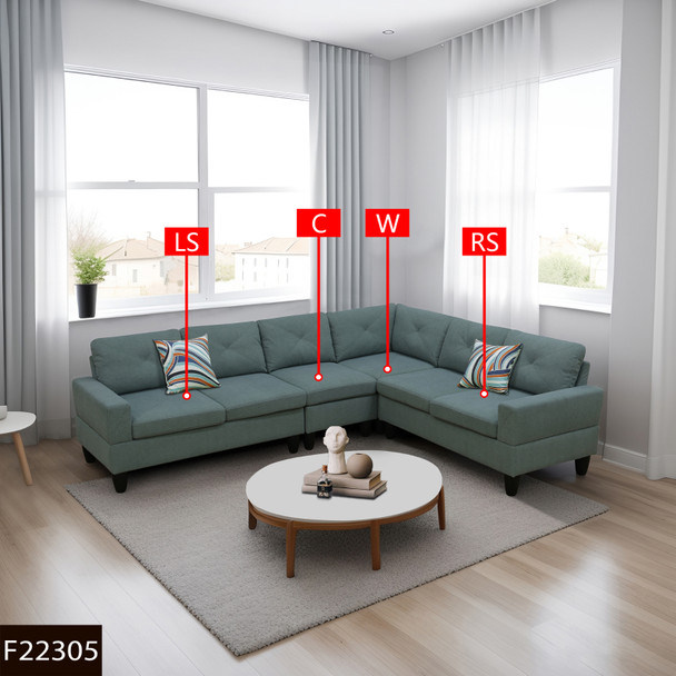 Dendrobium Green 4-Piece Calico Modular Corner Sectional Sofa with Armless Chair