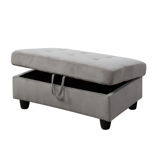 Light Gray Pineapple Fabric Lift-Top Storage Ottoman with Tufted Cushion
