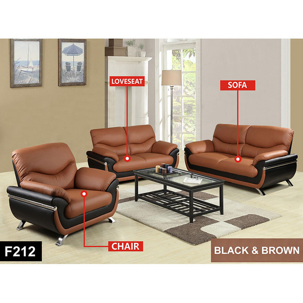 Black and Brown Recycled Leather Loveseat with Supportive Seat Cushioning