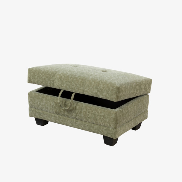 Pickle Flannel-Leather Lift-Top Storage Ottoman with Tufted Cushion and Tapered