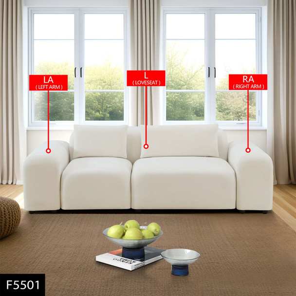 White 2-Piece Microfiber Modular Loveseat with Rounded Arms and Loose Back