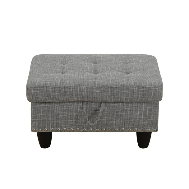 Brown Gray Linen Lift-Top Storage Ottoman with Tufted Cushion and Tapered Legs