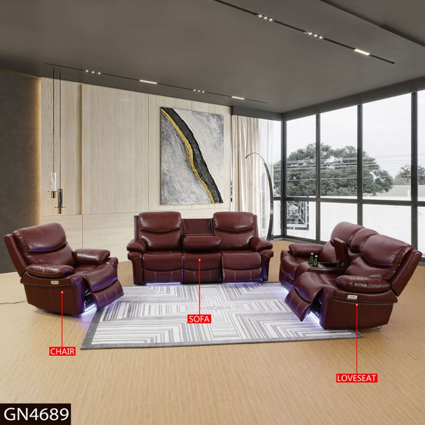 Burgundy Breathable Leather Reclining Sectional Sofa with Coordinated Upholstery