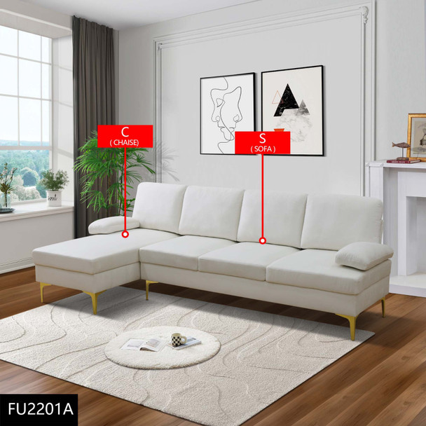Off-White 2-Piece Breathable Leather Sectional Sofa with Left-Facing Chaise