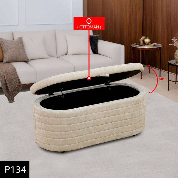 Light Tan Chenille Sectional Ottoman with Padded Cushion and Tapered Legs
