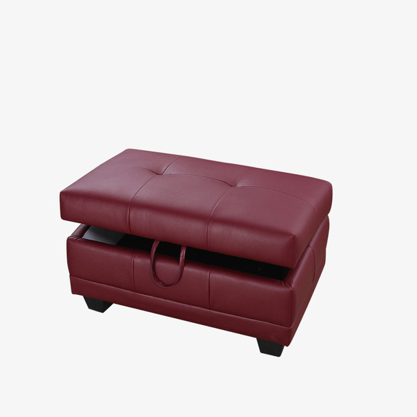 Red Semi-PU Synthetic Leather Lift-Top Storage Ottoman with Tufted Cushion