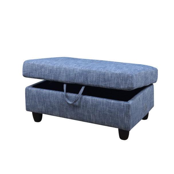 Flint Linen Lift-Top Storage Ottoman with Tufted Cushion and Tapered Legs