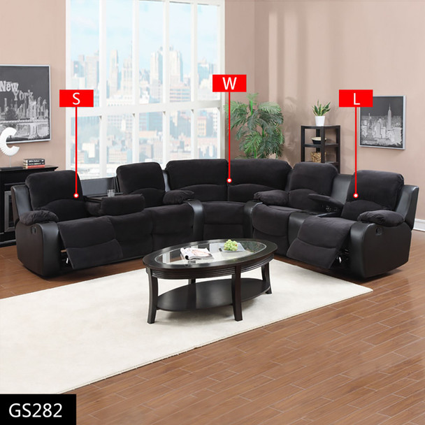 Black 3-Piece Flannel Reclining Corner Sectional with Wedge and Cup Holder