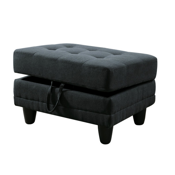 Black Gray Flannel Lift-Top Storage Ottoman with Tufted Cushion and Tapered Legs