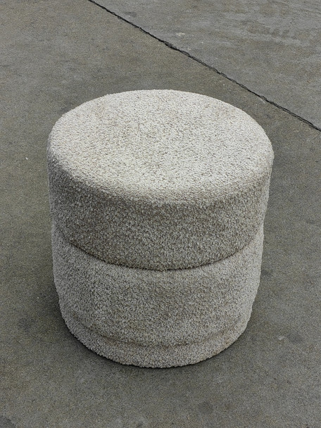 Gray Woven Round Storage Ottoman with Padded Lid and Clean Contemporary Profile