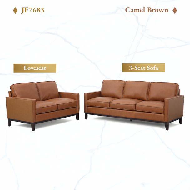 Camel Brown 2-Piece Top-Grain Leather Living Room Set with Loveseat and 3-Seat