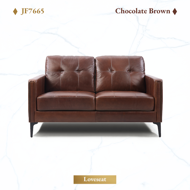 Chocolate Brown Top-Grain Leather Loveseat with Tufted Back Cushions and Tapered