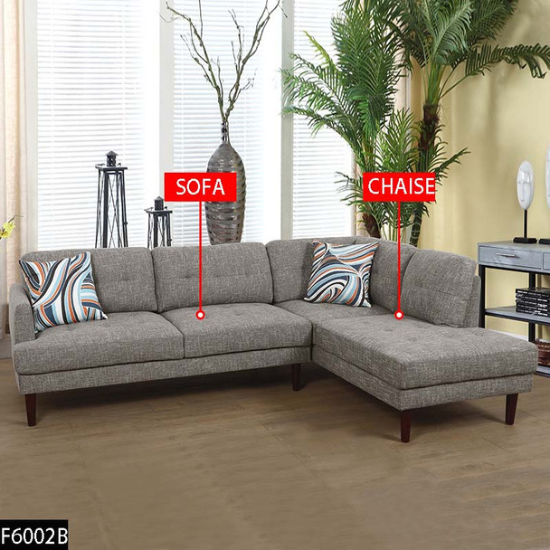 Gray 2-Piece Linen Sectional Sofa with Right-Facing Chaise and Accent Pillows