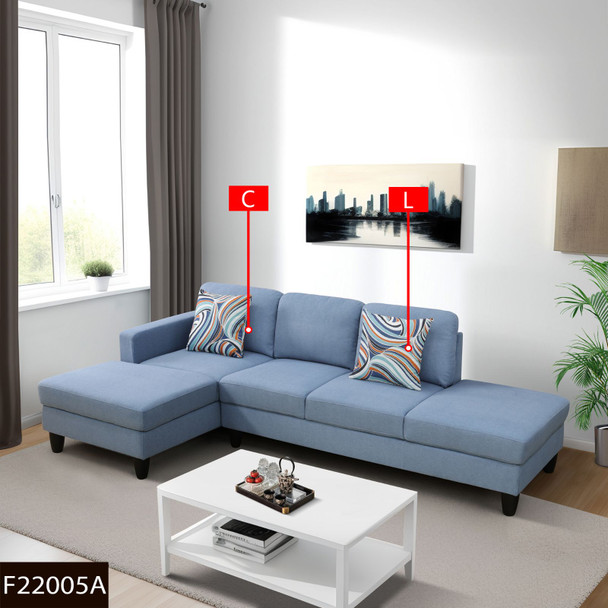 Grayish Blue 2-Piece Calico Sectional Sofa with Left-Facing Chaise and Dark Legs
