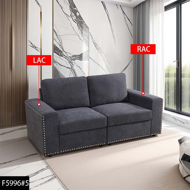 Dark Gray 2-Piece Corduroy Modular Loveseat with Double Track Arms and Nailhead