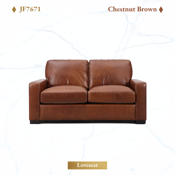 Chestnut Brown Top-Grain Leather Loveseat with Track Arms and Block Feet