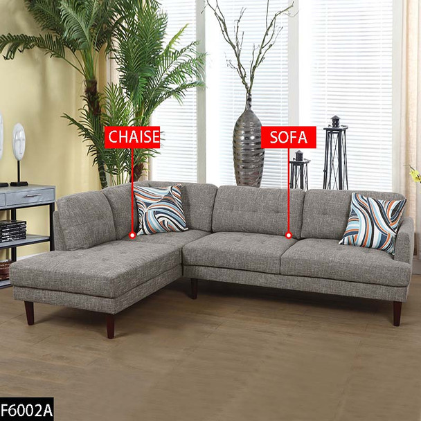 Gray 2-Piece Linen Sectional Sofa with Left-Facing Chaise and Accent Pillows