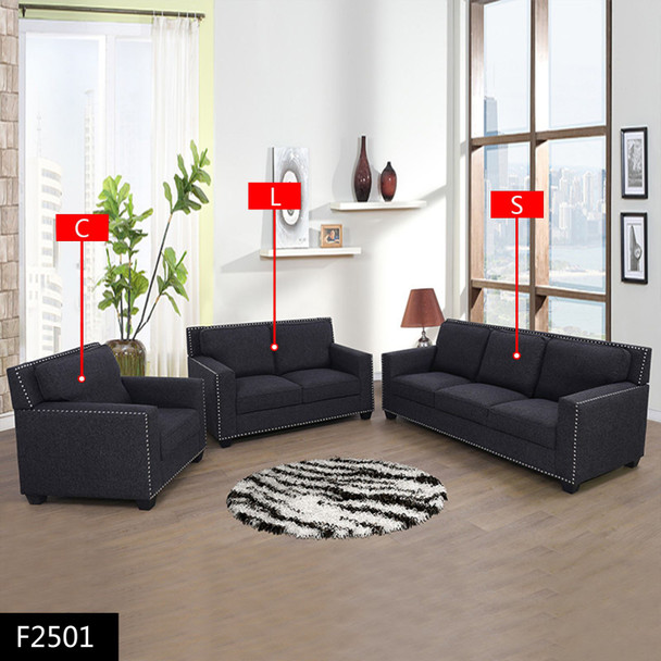 Black Linen Loveseat with Padded Back and Arms and Supportive Seat Cushioning
